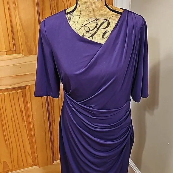 Size 14 connected apparel new without tags purple 3/4 length sleeve dress - Picture 10 of 11